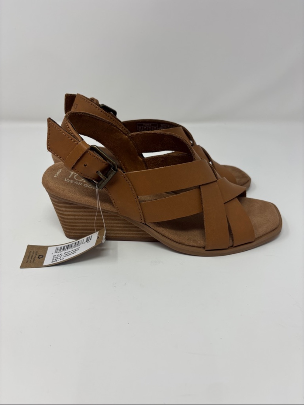 TOMS Women’s Brown Leather Wedge Sandals - Picture 5 of 7